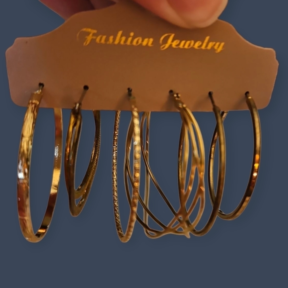 Vintage Set of Six Single Goldtone Hoop Earrings